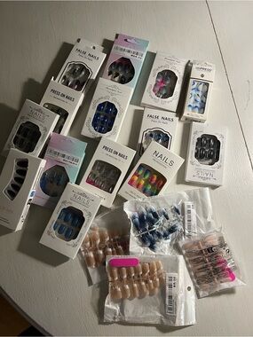 Assorted Press-On False Nails - Blue, Black, Pink & Natural Sets